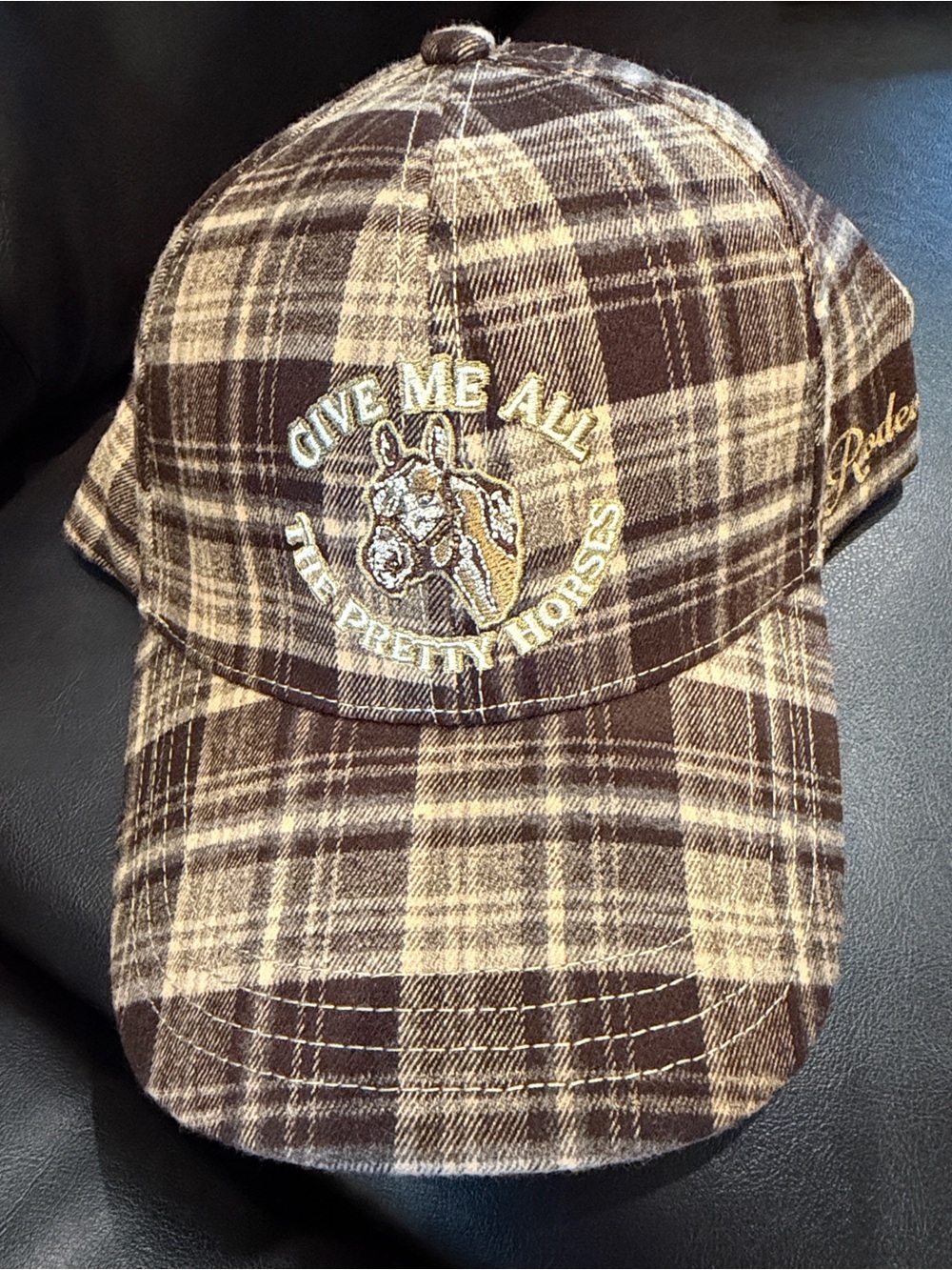Plaid Baseball Cap - Brown Plaid with Embroidered Horse